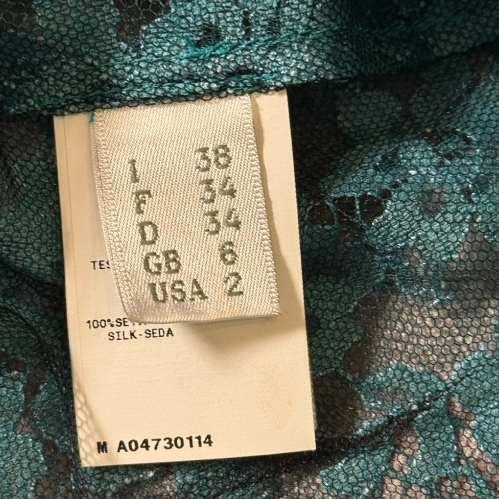 Alberta Ferretti Teal Lace & Embroidered Chiffon Dress — Size 2 / IT 38 - Picture 9 of 10
